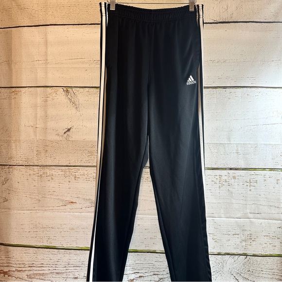 ADIDAS Black Joggers / Track Pants with Three White Stripes and Zip Ankles Sz LG - Picture 1 of 15